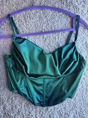 Urban Outfitters Emerald Green Satin Corset Top